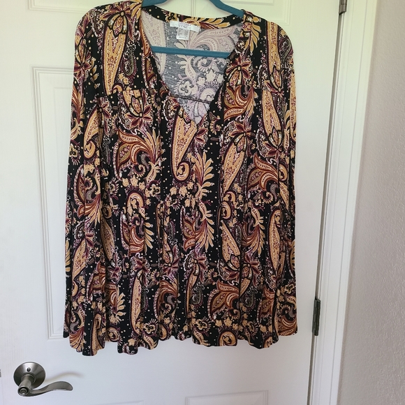 Lascana Venus paisley cotton peasant top with bell sleeves. 1x - Picture 1 of 4